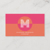 Retro Pink Orange Geometric Monogram QR Code 名刺 (正面)