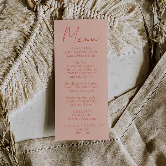 Retro Pink Orange Hand Written Wedding Menu メニュー