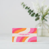 Retro Pink Orange QR Code Boho Groovy Girly Trendy 名刺 (スタンド正面)