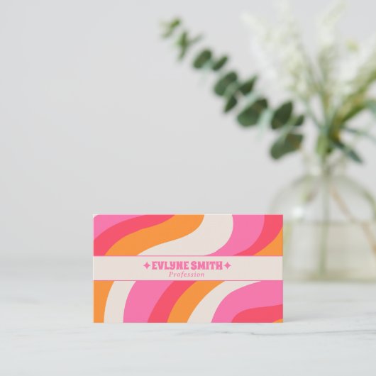 Retro Pink Orange QR Code Boho Groovy Girly Trendy 名刺 (スタンド正面)