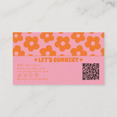 Retro Pink Orange QR Code Groovy Floral Boho Girly 名刺 (裏面)