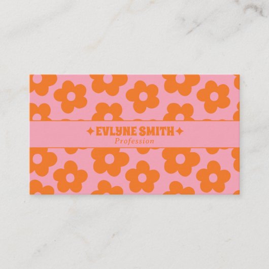 Retro Pink Orange QR Code Groovy Floral Boho Girly 名刺 (正面)