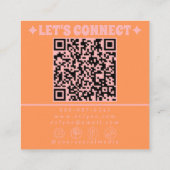 Retro Pink Orange QR Code Groovy Floral Girly スクエア名刺 (裏面)