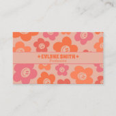 Retro Pink Orange QR Code Groovy Smiling Flowers  名刺 (正面)