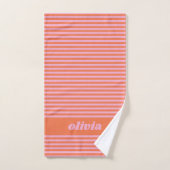Retro Pink Orange Stripe Personalized Name バスタオルセット (ハンドタオル)