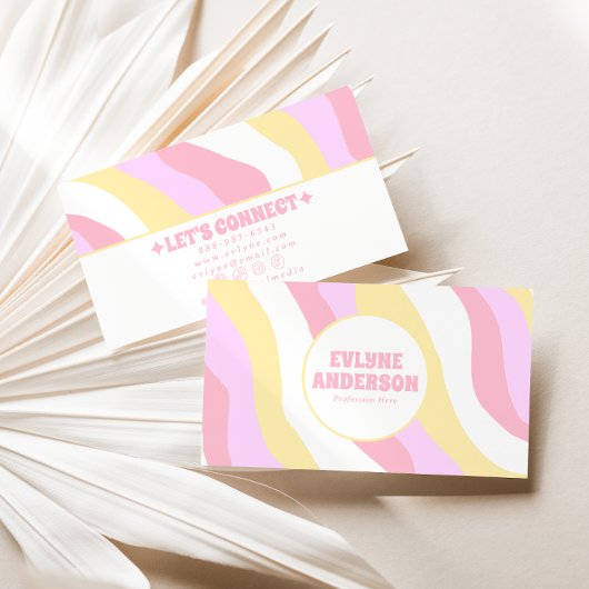 Retro Pink Pastel 70s Boho Groovy Girly Trendy  名刺