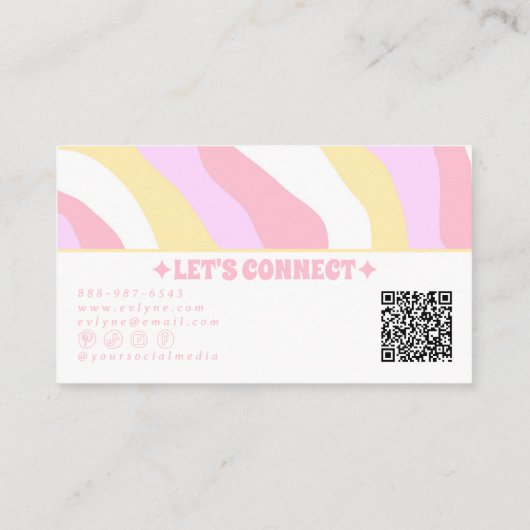 Retro Pink Pastel QR Code 70s Boho Groovy Girly 名刺 (裏面)