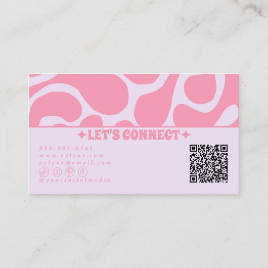 Retro Pink Pastel QR Code 70s Groovy Girly Trendy 名刺 (裏面)