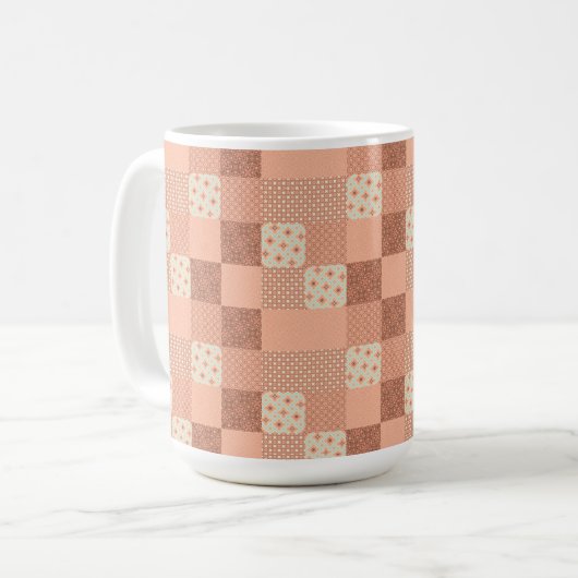 Retro Pink Patchwork コーヒーマグカップ (正面左)