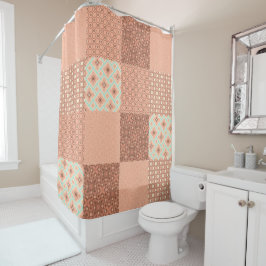 Retro Pink Patchwork シャワーカーテン