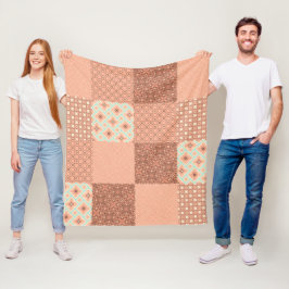 Retro Pink Patchwork フリースブランケット