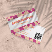Retro Pink & Peach Wavy Pattern with QR Code  名刺