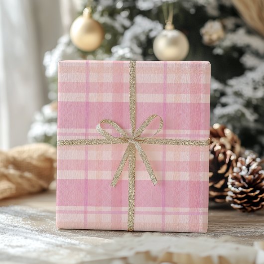 Retro Pink Plaid Whimsical Holiday ラッピングペーパー