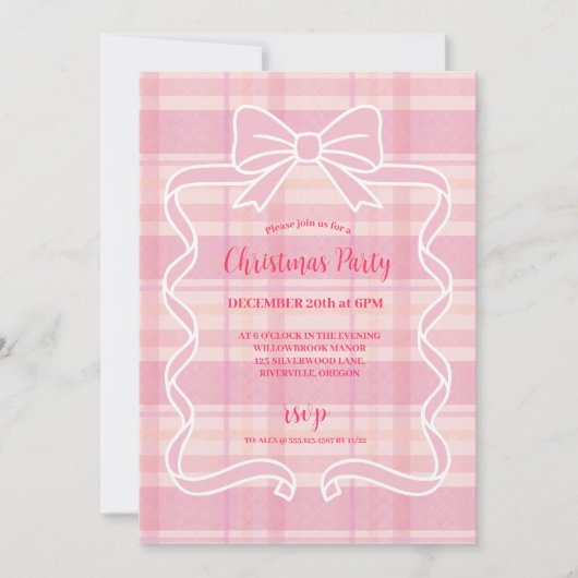 Retro Pink Plaid Whimsical Holiday  招待状 (正面)