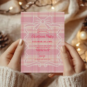 Retro Pink Plaid Whimsical Holiday  招待状