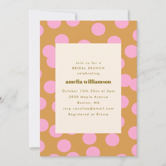 Retro Pink Polka Dot Bridal Brunch Shower Modern 招待状 (正面)