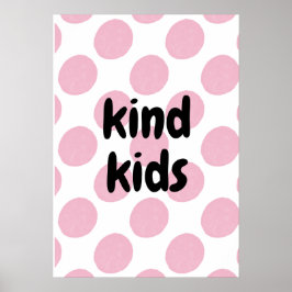 Retro Pink Polka Dot Pattern Modern Nursery Print ポスター