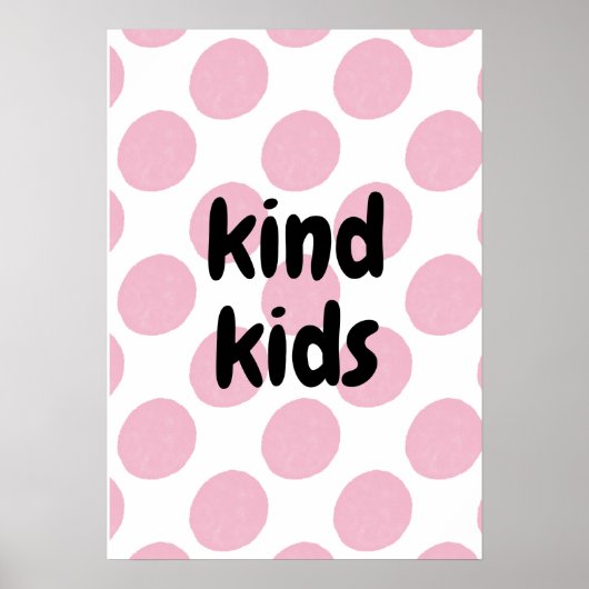 Retro Pink Polka Dot Pattern Modern Nursery Print ポスター (正面)