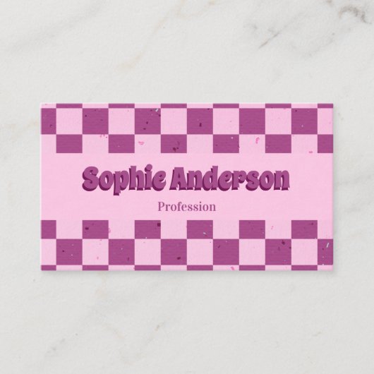 Retro Pink & Purple Checkerboard with QR Code 名刺 (正面)