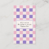 Retro Pink Purple Checkered Trendy Boho QR Code 名刺 (正面)