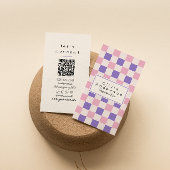 Retro Pink Purple Checkered Trendy Boho QR Code 名刺