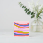 Retro Pink Purple Rainbow QR Code Groovy Girly スクエア名刺 (スタンド正面)