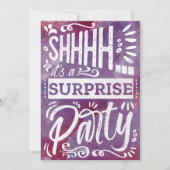 Retro Pink Purple Shh Surprise Birthday Party 招待状 (正面)