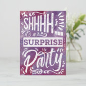 Retro Pink Purple Shh Surprise Birthday Party 招待状 (スタンド正面)