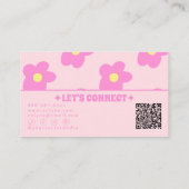 Retro Pink QR Code Groovy Floral Boho Girly Unique 名刺 (裏面)