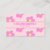 Retro Pink QR Code Groovy Floral Boho Girly Unique 名刺 (正面)