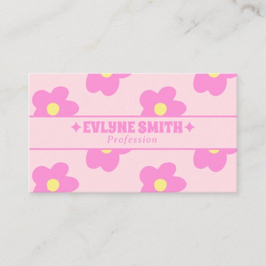 Retro Pink QR Code Groovy Floral Boho Girly Unique 名刺 (正面)