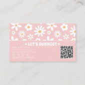 Retro Pink QR Code Groovy Floral Boho Girly Unique 名刺 (裏面)