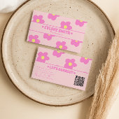 Retro Pink QR Code Groovy Floral Boho Girly Unique 名刺