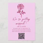 Retro Pink Raspberry QR Code Drawn Floral Wedding 招待状 (裏面)