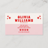 Retro Pink Red Bold Groovy Trendy Girly Checkered 名刺 (裏面)