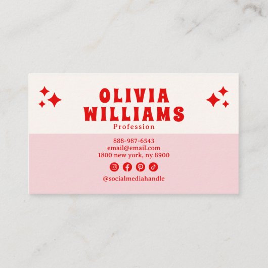 Retro Pink Red Bold Groovy Trendy Girly Checkered 名刺 (裏面)