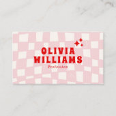 Retro Pink Red Bold Groovy Trendy Girly Checkered 名刺 (正面)