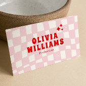 Retro Pink Red Bold Groovy Trendy Girly Checkered 名刺