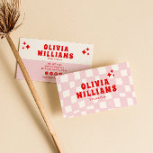 Retro Pink Red Bold Groovy Trendy Girly Checkered 名刺