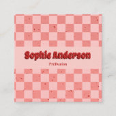 Retro Pink & Red Checkerboard with QR Code スクエア名刺 (正面)