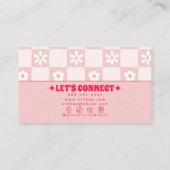 Retro Pink Red Checkered Groovy Floral Boho Trendy 名刺 (裏面)