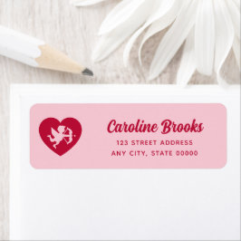 Retro Pink Red Cupid Heart Wedding Return Address ラベル