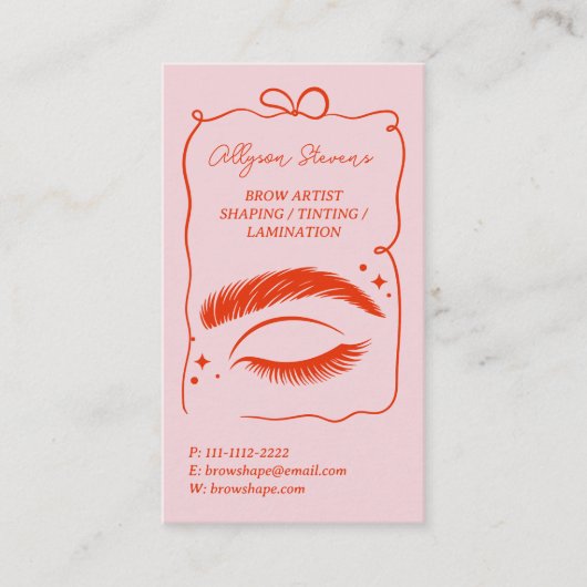 Retro Pink Red Doodles Brow Artist QR Code 名刺 (正面)