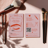 Retro Pink Red Doodles Brow Artist QR Code 名刺