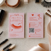 Retro Pink Red Doodles Lash Tech QR Code 名刺