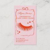 Retro Pink Red Doodles Lash Tech QR Code 名刺 (正面)