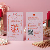 Retro Pink Red Doodles Makeup Artist QR Code 名刺