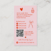 Retro Pink Red Doodles Nails Artist QR Code 名刺 (裏面)
