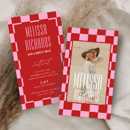 Retro Pink Red Groovy Beauty Salon Custom Photo 名刺