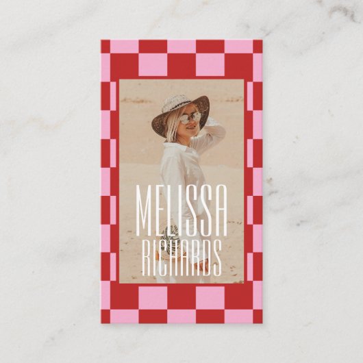 Retro Pink Red Groovy Beauty Salon Custom Photo 名刺 (正面)